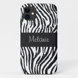 Coques Pour iPhone Parties scintillant noire Zebra Monogram iPhone