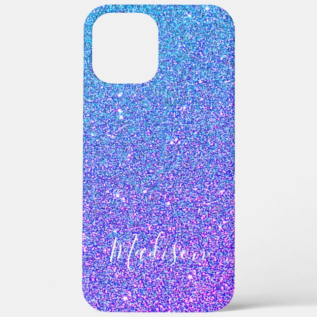 Coques Case-Mate iPhone Parties scintillant Ombre Monogramme moderne bleu  (Verso)