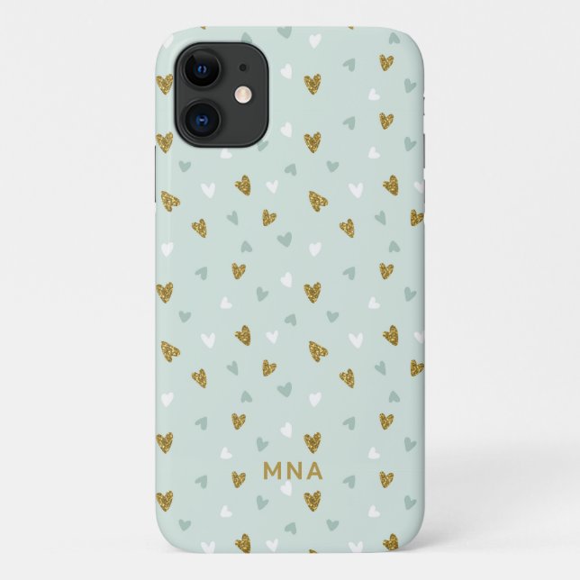 Coques Case-Mate iPhone Parties scintillant or mignonne et Coeurs de Mint  (Dos)