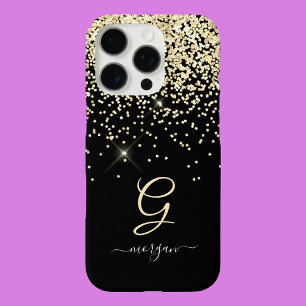 Coque iPhone 16 Pro Parties scintillant or & Monogramme Nom de script 