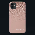 Case-Mate iPhone Case Parties scintillant or rose rose pâle Nom du monog<br><div class="desc">Rose Gold - Blush Pink Faux Étincelle et Parties scintillant à goutte brossé en métal Nom et téléphone initial. Cela rend le cadeau parfait pour 16 ans,  mariage,  douche nuptiale,  anniversaire,  baby shower ou bachelorette pour quelqu'un qui aime le luxe glam et les styles chic.</div>