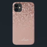 Case-Mate iPhone Case Parties scintillant or rose rose pâle Nom du monog<br><div class="desc">Rose Gold - Blush Pink Faux Étincelle et Parties scintillant à goutte brossé en métal Nom et téléphone initial. Cela rend le cadeau parfait pour 16 ans,  mariage,  douche nuptiale,  anniversaire,  baby shower ou bachelorette pour quelqu'un qui aime le luxe glam et les styles chic.</div>