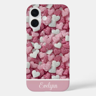 Coque Pour iPhone 16 Parties scintillant personnalisée Coeurs Amour/Sai