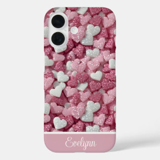 Coque Pour iPhone 16 Parties scintillant personnalisée Coeurs Amour/Sai