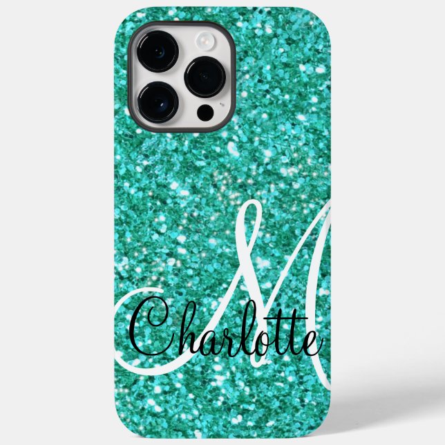 Coques Case-Mate iPhone parties scintillant pétillante turquoise monogramm (Verso)