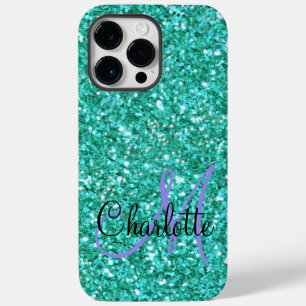 Coque Case-Mate iPhone parties scintillant pétillante turquoise monogramm