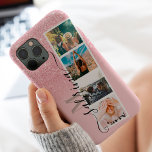 Case-Mate iPhone Case Parties scintillant rose 4 photo grille nom de col<br><div class="desc">Moderne 4 photos grille nom de collage et monogramme parties scintillant rose scintille ombre sur pastel blush rose avec un photomontage style stand collage</div>