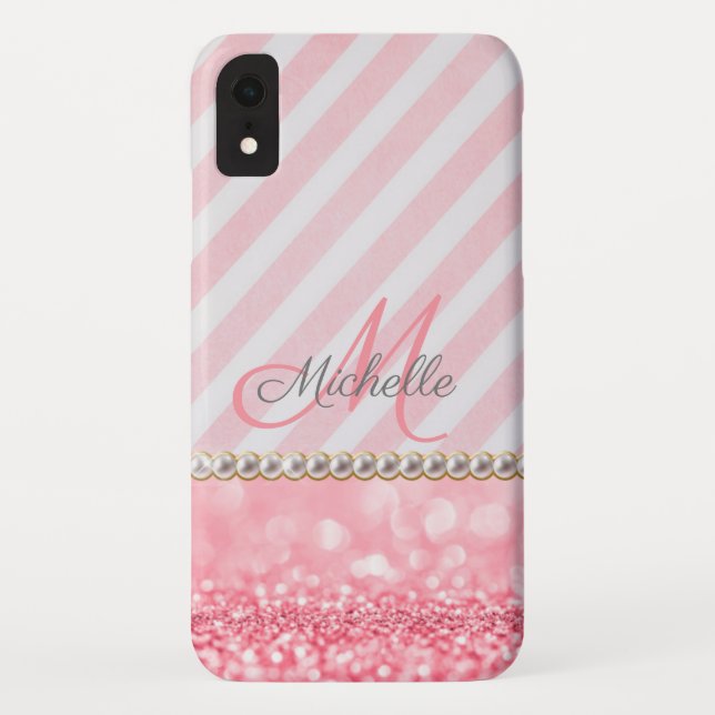 Coques Case-Mate iPhone Parties scintillant rose, Bande Chevron Personnali (Dos)