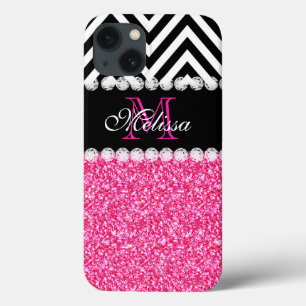 Coques Pour iPhone Parties scintillant ROSE CHEVRON NOIR MONOGRAM