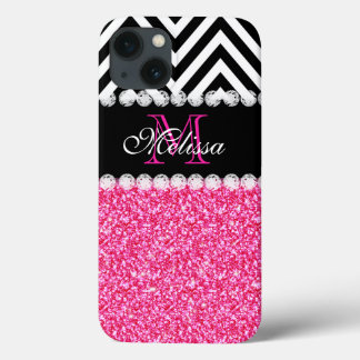 Coques Pour iPhone Parties scintillant ROSE CHEVRON NOIR MONOGRAM