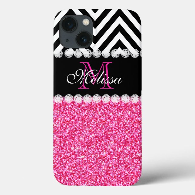 Coques Case-Mate iPhone Parties scintillant ROSE CHEVRON NOIR MONOGRAM (Verso)