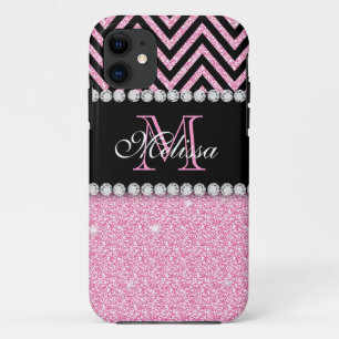 ETUI iPhone Case-Mate PARTIES SCINTILLANT ROSE CHEVRON NOIR MONOGRAMMMÉ