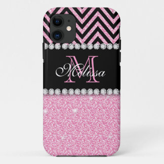 ETUI iPhone Case-Mate PARTIES SCINTILLANT ROSE CHEVRON NOIR MONOGRAMMMÉ
