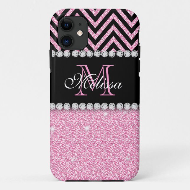 COQUES Case-Mate iPhone PARTIES SCINTILLANT ROSE CHEVRON NOIR MONOGRAMMMÉ (Dos)