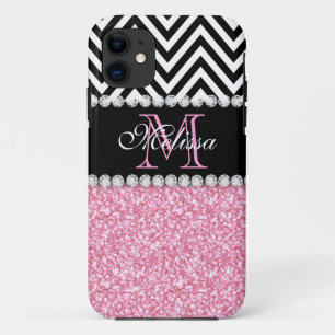 COQUE Case-Mate iPhone PARTIES SCINTILLANT ROSE CHEVRON NOIR MONOGRAMMMÉ