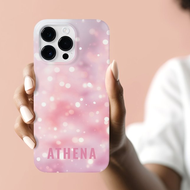 Coques Case-Mate iPhone Parties scintillant rose clair étincelant nom tend (Light pink sparkling glitter bokeh name trendy Case-Mate iPhone case)