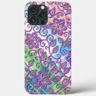 iPhone 13 Pro Max Coque Parties scintillant rose Faux colorée Motif d'art