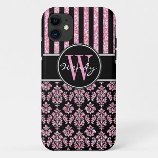Etui iPhone Case-Mate Parties scintillant rose Imprimé Damas noir Votre