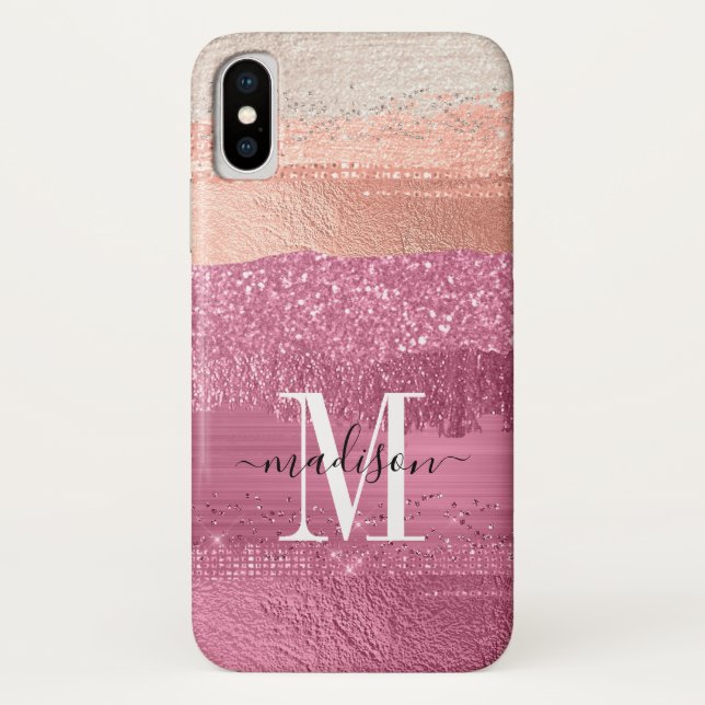 Coques Case-Mate iPhone Parties scintillant rose moderne étincelle Monogra (Dos)
