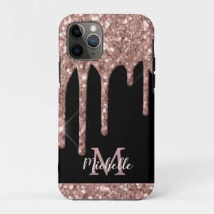 Case-Mate iPhone Case Parties scintillant Rose monogramme en or sur noir