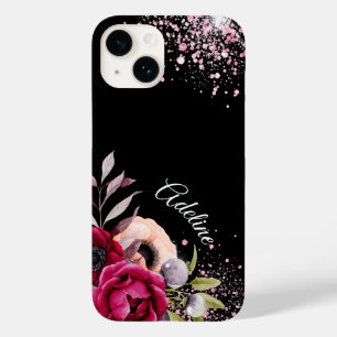 Coque Case-Mate iPhone Parties scintillant rose noire fleurs bordeaux mon