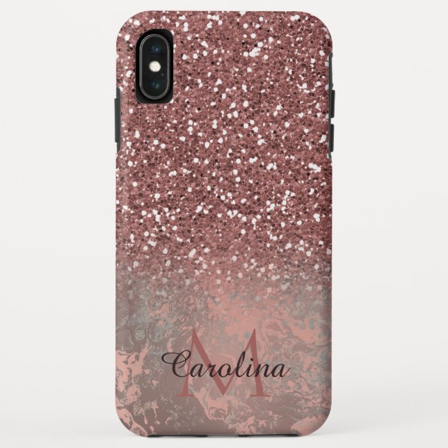 Coques Case-Mate iPhone Parties scintillant rose or rose, Marbre gris, Per (Dos)