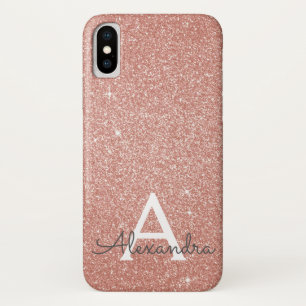Coque Case-Mate Pour iPhone Parties scintillant rose Rose or et Monogramme ét