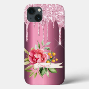 Case-Mate iPhone Case Parties scintillant rose vif gouttes florales nom 