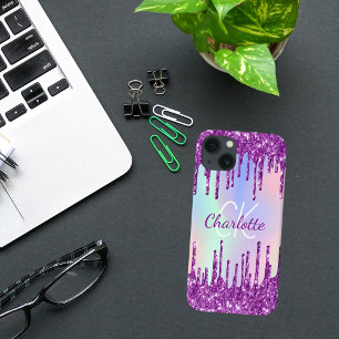 Case-Mate iPhone Case Parties scintillant rose violet goutte nom hologra
