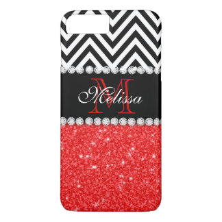 COQUE iPhone 8 PLUS/7 PLUS PARTIES SCINTILLANT ROUGE CHEVRON NOIR STRIPES MON