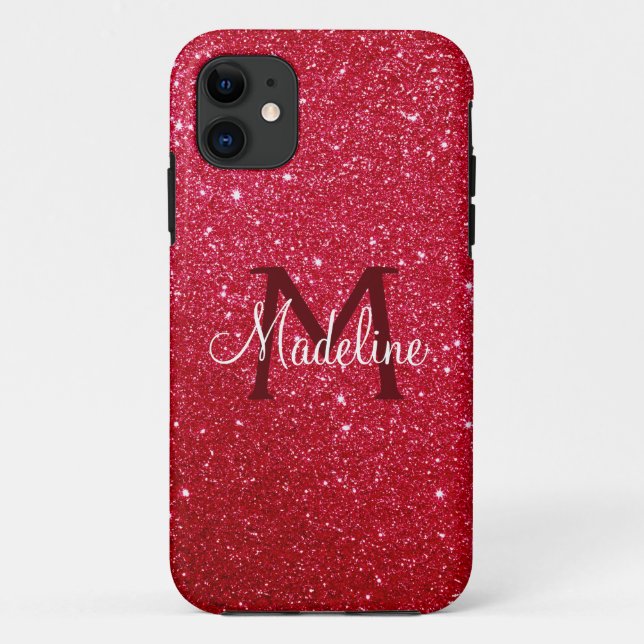 Coques Case-Mate iPhone Parties scintillant rouge flamboyante Monogramme (Dos)