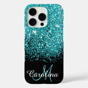 Coque iPhone 16 Pro Parties scintillant Turquoise chatoyante, personna