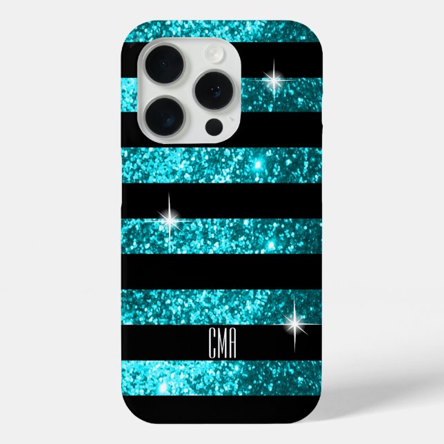 Coques Case-Mate iPhone Parties scintillant turquoise et bandes noires | M (Verso)