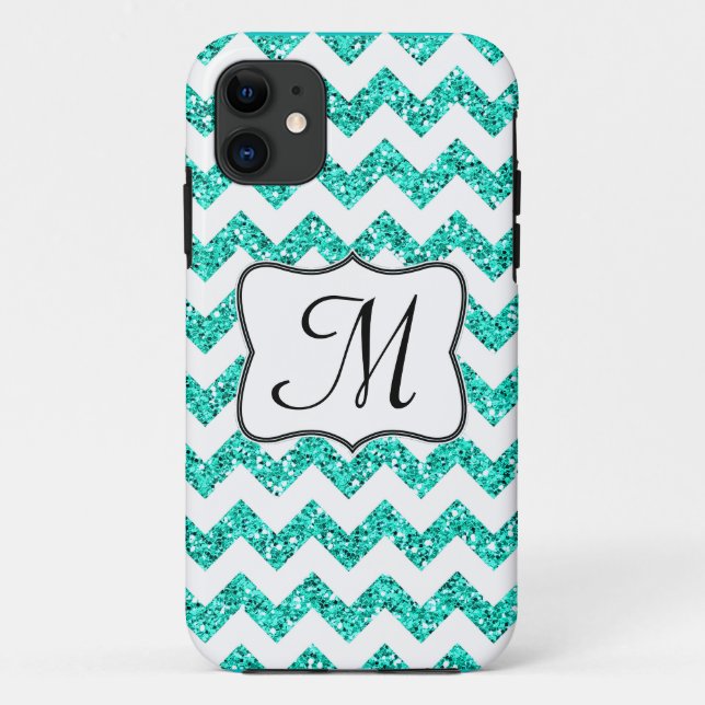 Coques Case-Mate iPhone Parties scintillant Turquoise moderne Chevron Mono (Dos)