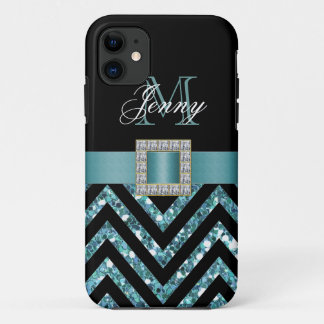 COQUES POUR iPhone PARTIES SCINTILLANT TURQUOISE NOIRE CHEVRON