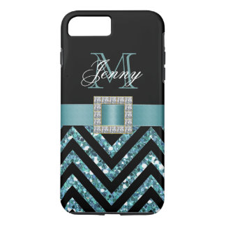 COQUE iPhone 8 PLUS/7 PLUS PARTIES SCINTILLANT TURQUOISE NOIRE CHEVRON