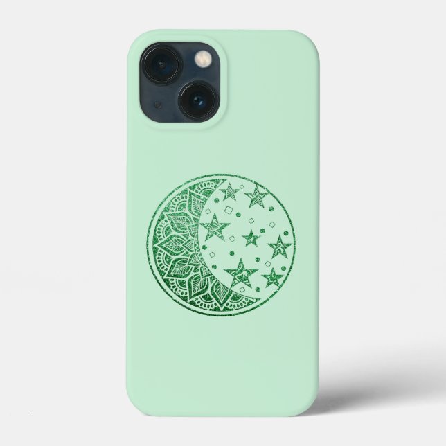 Coques Case-Mate iPhone Parties scintillant verte Lune et étoiles Mandala (Verso)