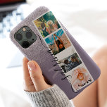 Case-Mate iPhone Case Parties scintillant violet 4 photo grille nom de c<br><div class="desc">Moderne 4 photos grille collage nom et monogramme violet lavande lilas parties scintillant scintille ombre sur pastel vert sauge avec un photomontage style stand collage</div>