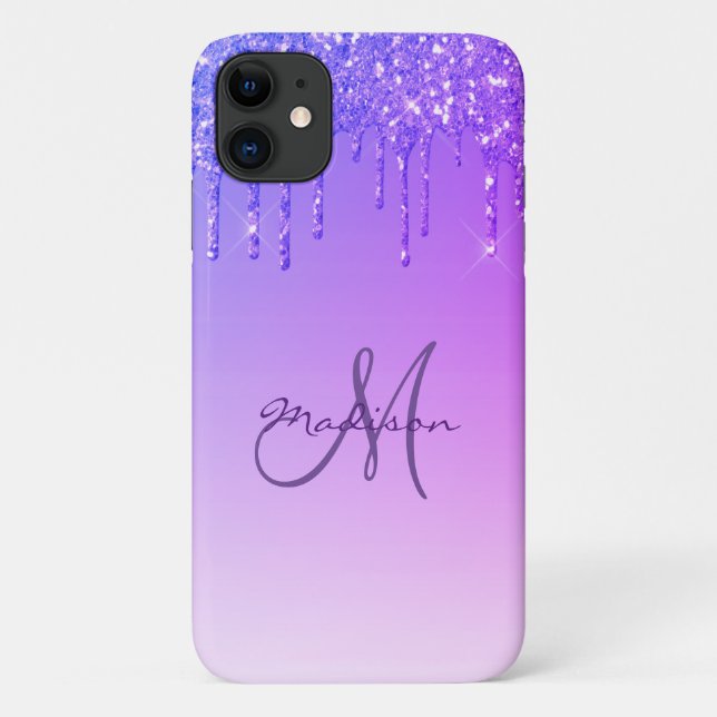 Coques Case-Mate iPhone Parties scintillant Violet Monogramme Étincelles G (Dos)
