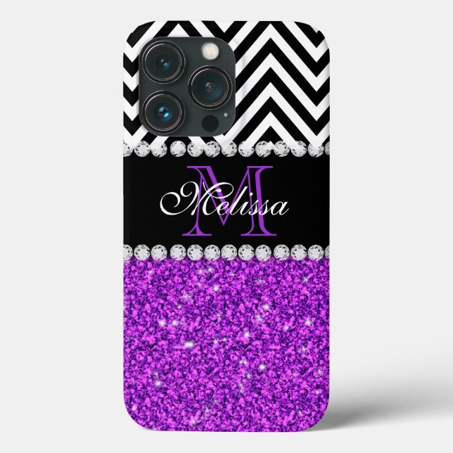 Coques Case-Mate iPhone Parties scintillant violet noir Chevron Monogramme (Verso)