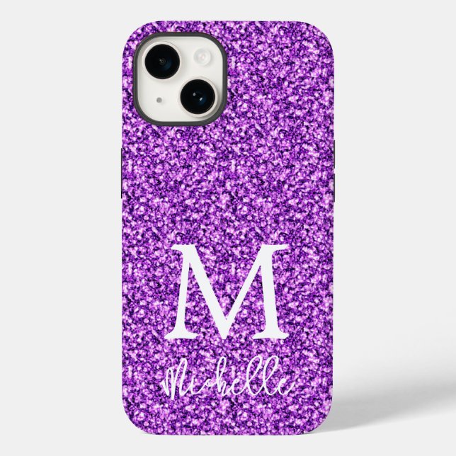 Coques Case-Mate iPhone Parties scintillant violet tendance Monogramme Nom (Verso)