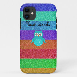 Coque Case-Mate Pour iPhone Parties scintillantes d'arc-en-ciel de hibou de