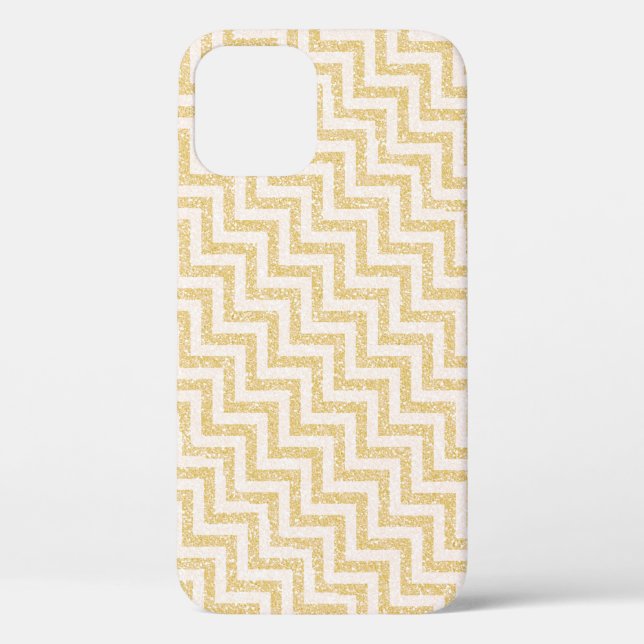 Coques Case-Mate iPhone Parties scintillantes de rayures de Chevron d'or (Verso)