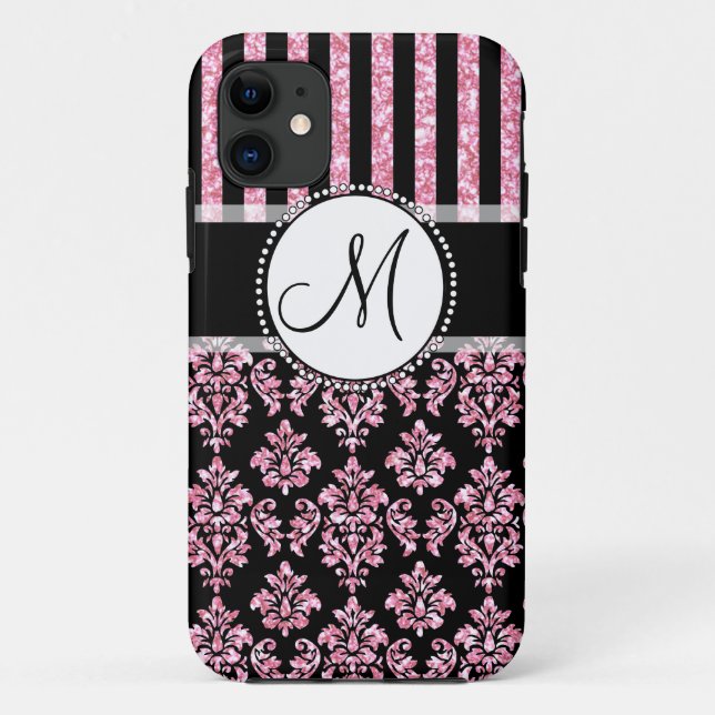 Coques Case-Mate iPhone Parties scintillantes Girly et roses, damassé (Dos)