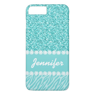 Coque Case-Mate Pour iPhone Parties scintillantes Girly et turquoises, rayures