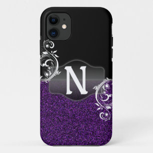 Coque Case-Mate iPhone Parties scintillantes pourpres et conception noire