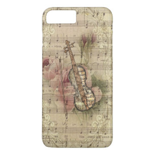 Coque iPhone 8 Plus/7 Plus Partition de musique florale vintage violon