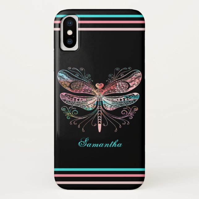 Coques Case-Mate iPhone Pastel Abstrait Dragonfly Black (Dos)