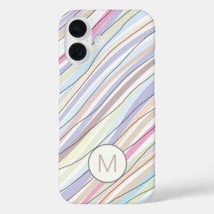 Coque Pour iPhone 16 Pastel Abstrait Wavy Stripes and Lines Monogramme