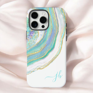 Coque iPhone 16 Pro Max Pastel Aqua et Agate pourpre avec Monogram Coque-M